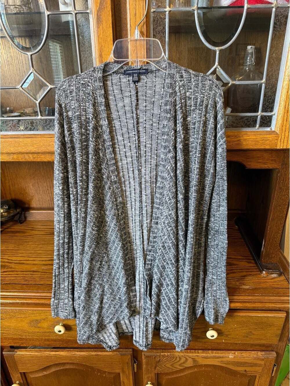 American Eagle Ribbed Open Cardigan XS Gray Marled Long Duster